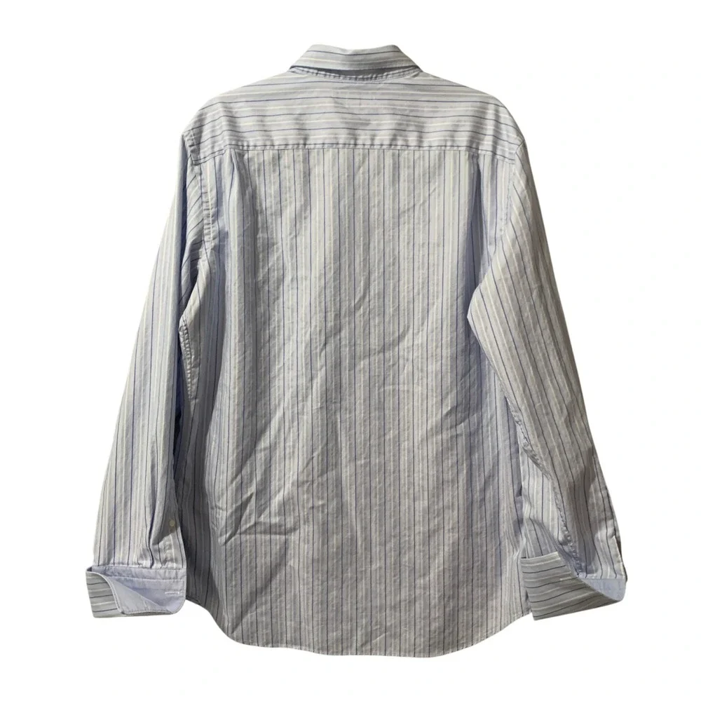 Banana Republic Mens Slim Fit Dress Shirt‎ 16-16.5 L Blue Stripe French Cuffs